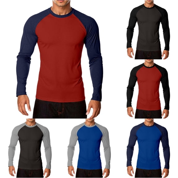 Afdoent Mens Long Sleeve T-Shirt Casual Color Block Crew Neck T Shirt Comfortable Loose Fit Tee For Fall For Daily Wear