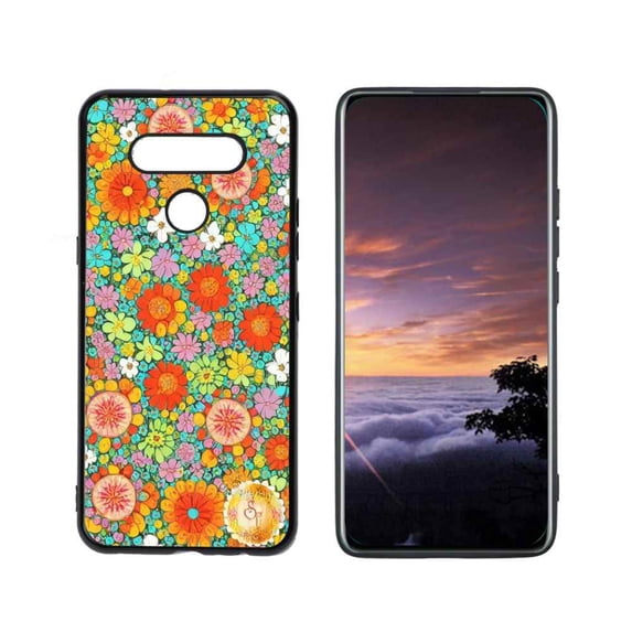 Compatible with LG K51 Phone Case, Retro-Groovy-Floral-Hippie12 Case Men Women, Flexible Silicone Shockproof Case for LG K51