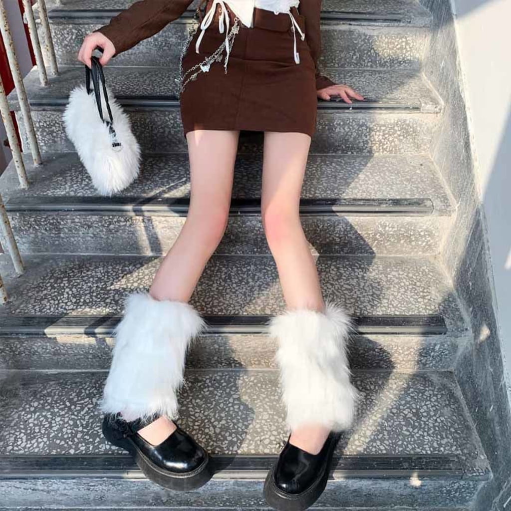 Yokua Women Girls Gothic Vintage Faux Fur Leg Warmer Winter Boots