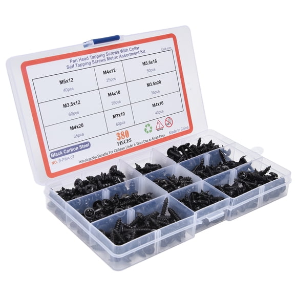 Self Tapping Screw Set Round Head Tapping Screw Self Drilling Screw Assortment 380Pcs Self Tapping Screws Kit Black Carbon Steel Round Head Self Drilling Screw Assortment