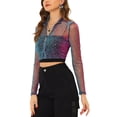 thumbnail image 4 of INSPIRE CHIC Veste Courte de Noël pour Femmes, Col Montant Pailleté, Bleu m, 4 of 7