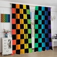 thumbnail image 5 of Checkered Curtains, Black Colorful Rainbow Pattern Window Treatments, Rod Pocket Thermal Insulated Drapes 2 Panel Sets for Bedroom Living Room, 55" W X 39" L, 5 of 8