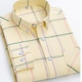 thumbnail image 4 of Jinhomg Mens Button-Down Shirt Long Sleeve Casual Button Down Shirts Vintage Soft Plaid Shirt With Pocket Beige,S, 4 of 4