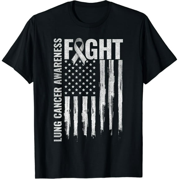 Lung Cancer Awareness White Ribbon Fight Gift USA Flag T-Shirt