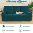thumbnail image 2 of Shanna Stretch Anti-Slip 8-Piece Velvet Plush Fabric Recliner Sofa Slipcovers, Dark Green, 2 of 12