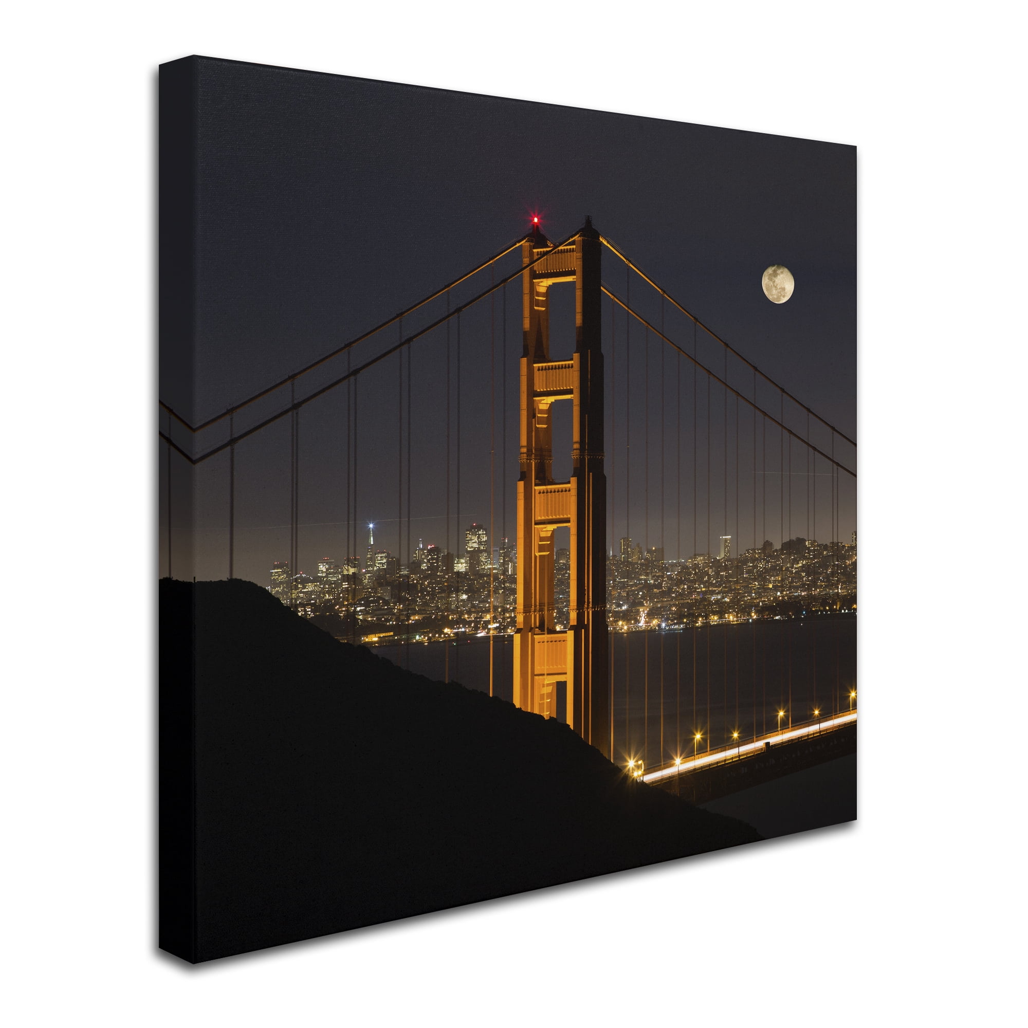 Trademark Fine Art "Golden Gate and Moon" Canvas Art by Moises Levy