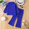 thumbnail image 5 of mgoYE Girl's Formal Wear 2 Piece Outfits Button Ruffle Hem Puff Sleeve Blazer and Flare Pants Suit Set(Blue,3-4 Years), 5 of 9