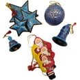 thumbnail image 1 of India Meets India Christmas Handicraft Ornaments New Year Birthday Decorations Ball, Bells, Stars and Santa Set, Made by Awarded Indian Artisans (Blue-1), 1 of 3