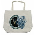 thumbnail image 1 of Zodiac Shopping Bag, Astrological Aries with Horned Head Ram Goat Animal Terrestrial Event Image, Eco-Friendly Reusable Bag for Groceries Beach and More, 15.5" X 14.5", Cream, by Ambesonne, 1 of 2