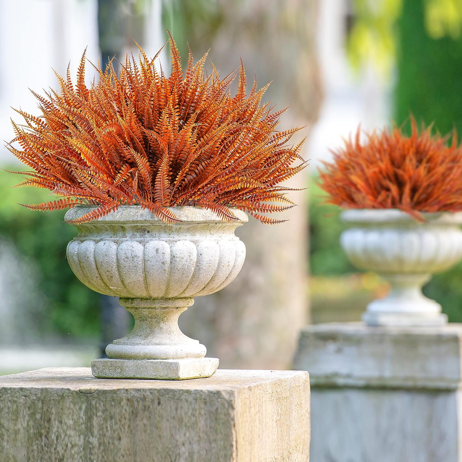 8PCS Artificial Boston Fern Fall Plant Fake Bushes Shrubs Outdoor Greenery UV Resistant Plants Faux Plastic Plants for Home Garden Indoor Fall Thanksgiving Autumn Decor (Brown)