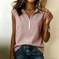 thumbnail image 6 of hoksml Women's Striped V Neck Cap Sleeve Sleeve Shirt, Loose Fit Quarter-Zip Collared Blouse for Daily and Office Wear, 6 of 9