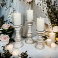 thumbnail image 6 of Pillar Candle Holders Set of 3 ~ 7" to 10.5" Tall - Farmhouse Whitewashed Gold, 6 of 9
