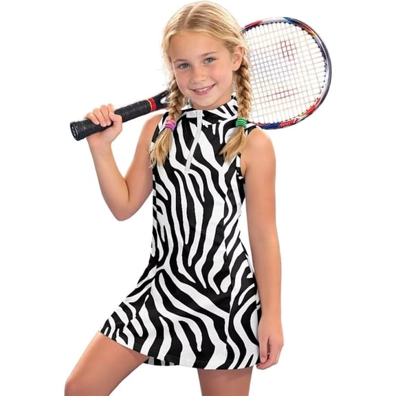 Shadoumai Girls Athletic Dress Sleeveless Tennis Dress for Girls Golf Outfit Half Zipper Tank Dresses with Pockets,Athletic Tennis Girls Dress 5T