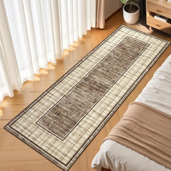 Shininglove Bordered Area Rugs for Bedroom, Modern Geometric Runner Rugs, Washable, Stain Resistant Low Pile Non-Slip Carpet for Indoor Decor Home Office Living Room