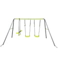 thumbnail image 3 of iRerts Metal Swing Set, 3 in 1 Outdoor Swing Set for Kids Boys Girls, Heavy Duty Kids Swing Sets with 2 Single Swings and 1 Swing Glider, Kids Playground Backyard Set for Garden Park, Black/Green, 3 of 8