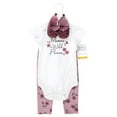 thumbnail image 2 of Hudson Baby Infant Girl Cotton Bodysuit, Pant and Shoe Set, Plum Wildflower, 12-18 Months, 2 of 5