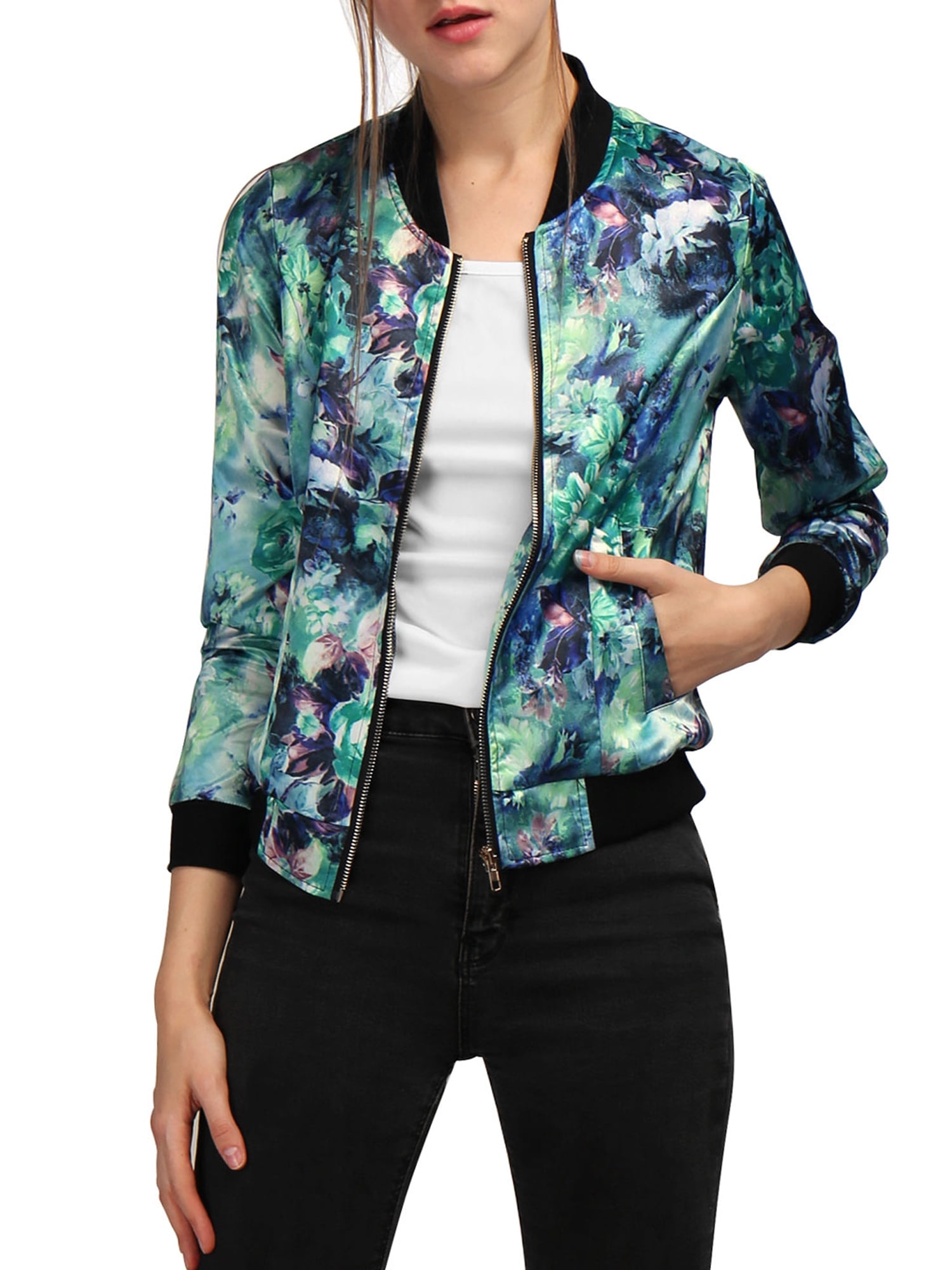 Veste Légère Femme Imprimé Zèbre Et Rayures Blanches - Bomber Zippé Col Montant - Pour Printemps, Automne, Sport