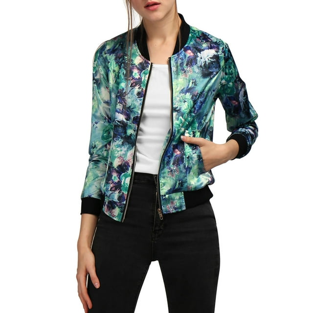 INSPIRE CHIC Blouson Bomber pour Femme Coupe Ajustée Léger à Fermeture Éclair TP Vert