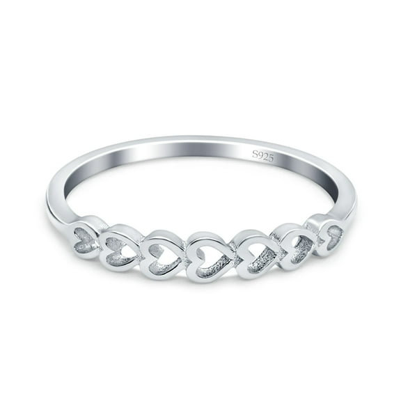Hearts Band Rhodium Plated Ring Solid 925 Sterling Silver Size 4