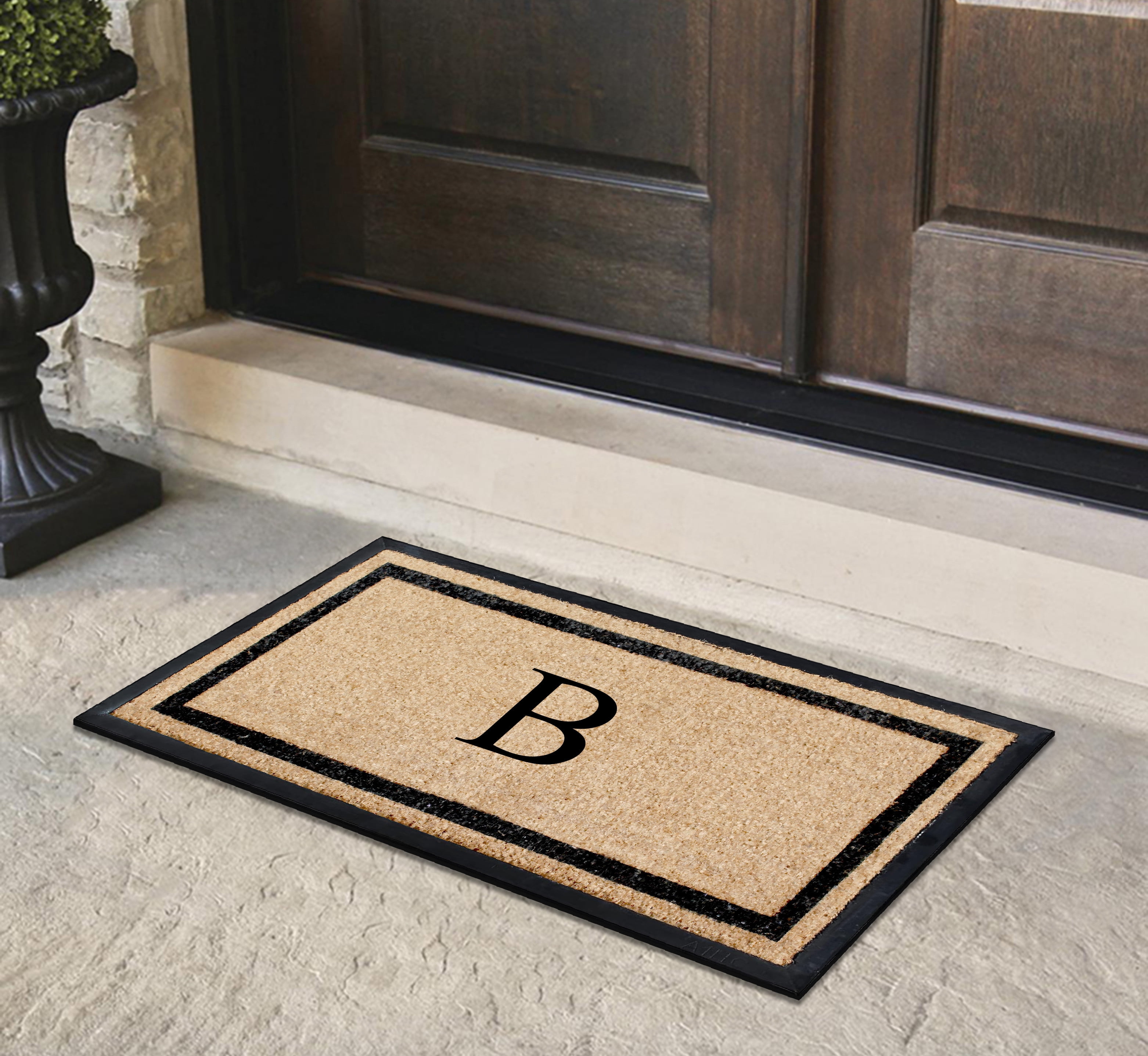 A1HC Rubber and Coir Door Mat Heavy Weight Large Entry Mat Outdoor Durable Monogrammed B Doormat 24"X48", Beige