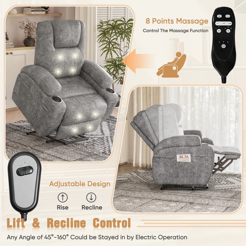 Homall Power Lift Recliner Chair Massage Designed Leathaire Fabric Single Sofa Specifically for Nursing,Gray