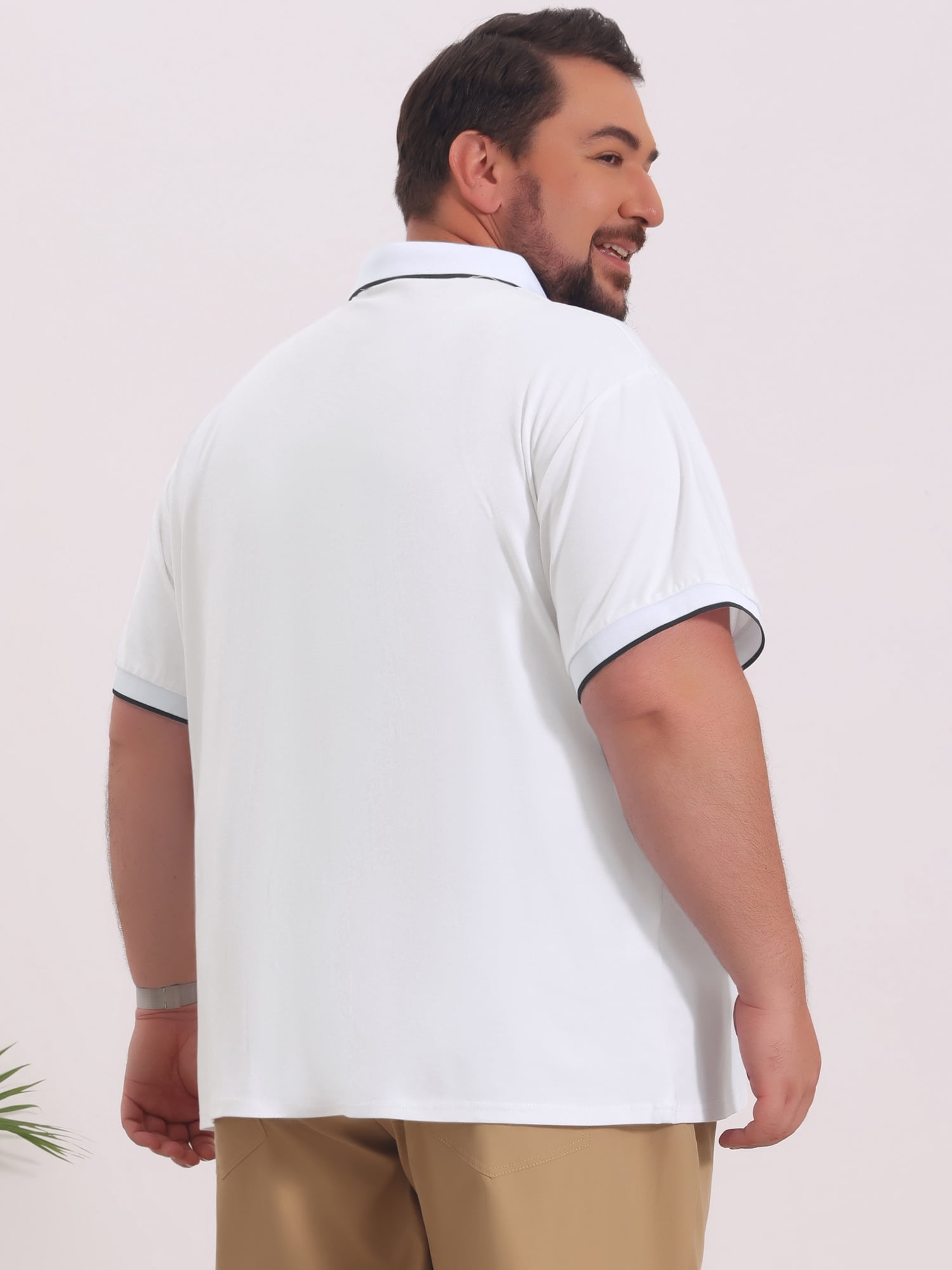 DARING DIVA Men's Big & Tall Shirts Casual Short Sleeve Color Block Polo Shirt XL White
