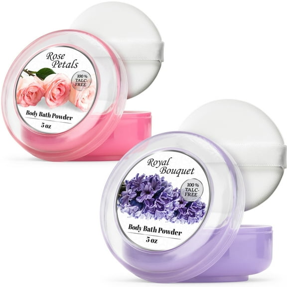 R-Neu 2-Pack Talc-Free Body Powder with Puff, Rose Petal and Royal Bouquet Scent, 10 oz