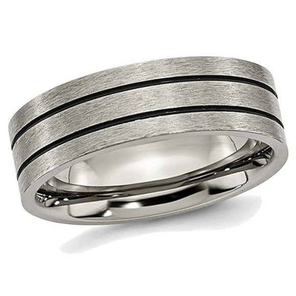 Mens Chisel Titanium 7mm Enamel and Grooved Brushed Wedding Band Ring