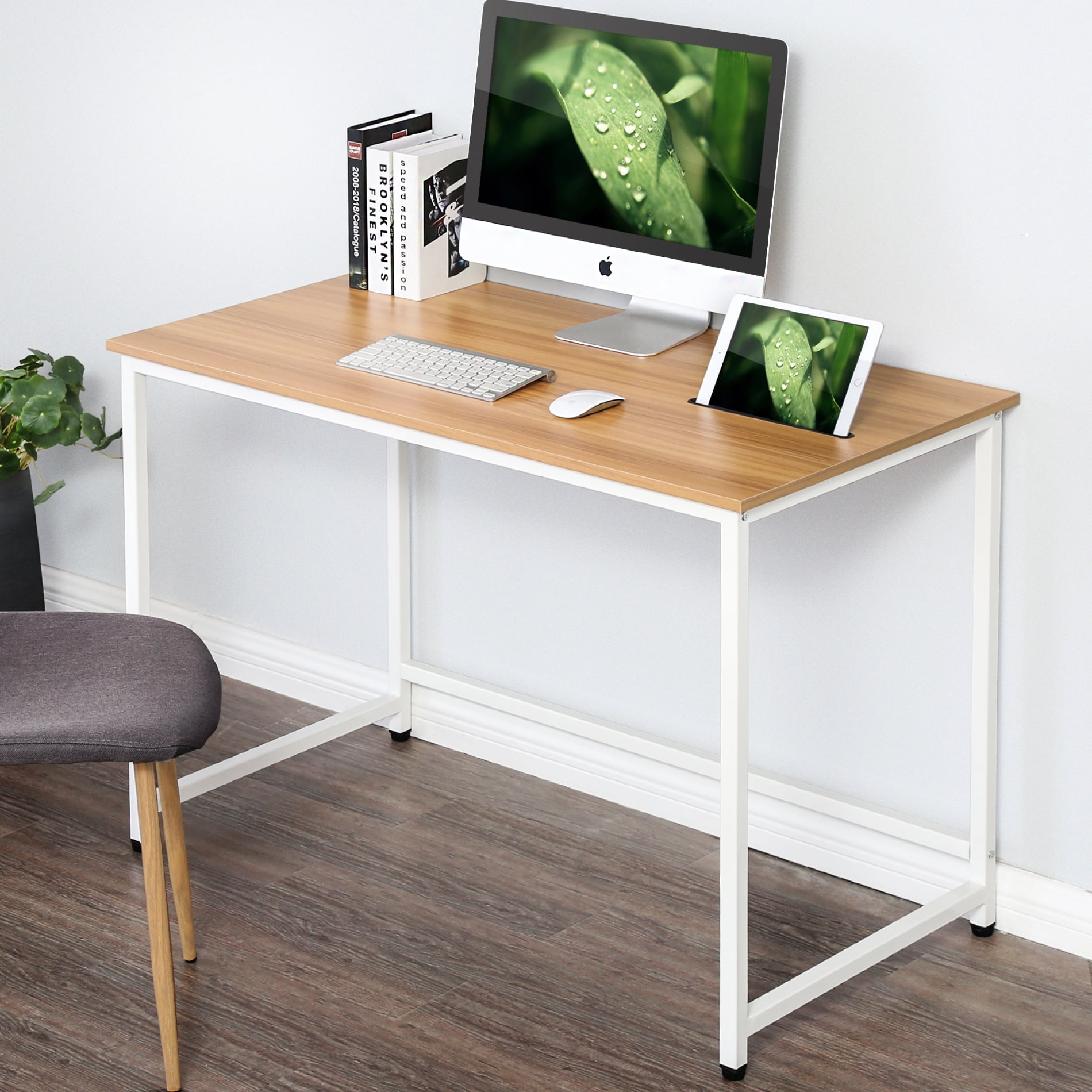 Desk Tribesigns rotating l-shaped computer desk, 55 inches modern corner