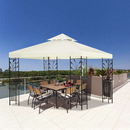 Gymax 2-Tier 10'x10' Gazebo Canopy Shelter Patio Wedding Party Tent Awning Beige