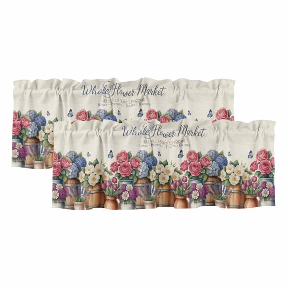 2 Pack Farmhouse Floral Valances for Windows Bedroom Living Room Window Treatments, Vintage Spring Flowers Botanical Rod Pocket Valance Drapes Short Kitchen Curtains Over Sink 42"x18"