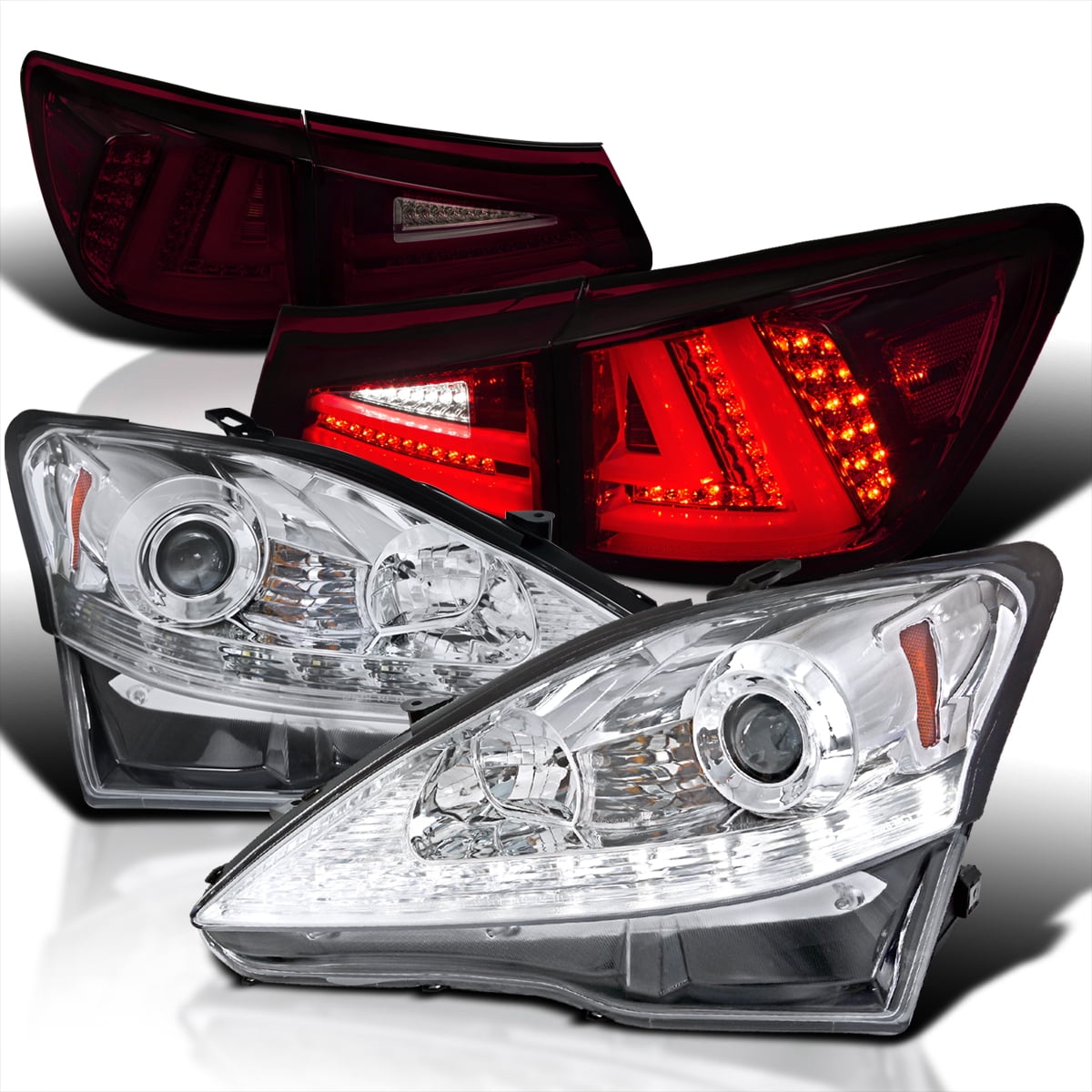 Spec-D Tuning LED Signal Projector Headlights+Red Smoke LED Tail Lamps ...