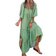 thumbnail image 3 of Cindysus Ladies Ruched Summer Swing Dress Sundress Women Casual Maxi Puff Sleeve Kaftan Beach V Neck A-line Dress, 3 of 4