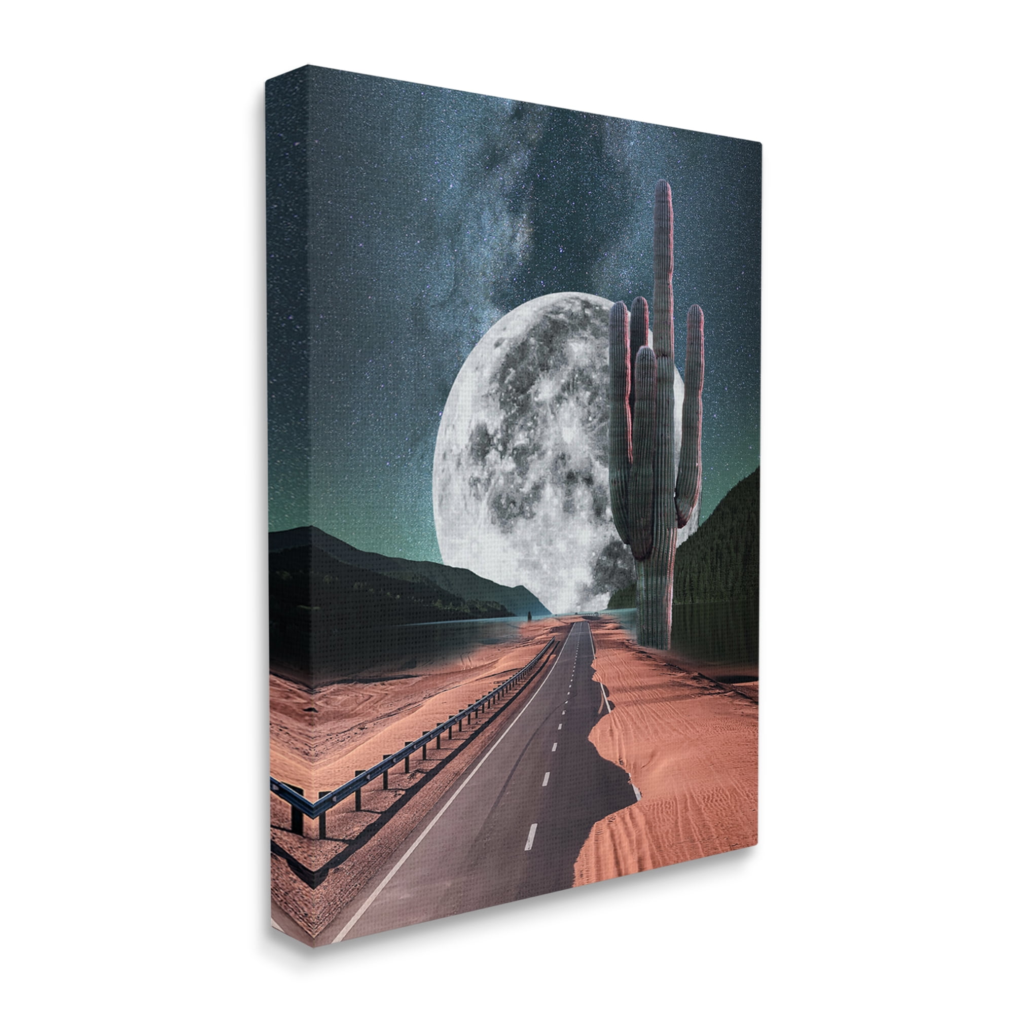 Stupell Industries Surreal Moon & Desert Highway Landscape Painting Gallery Wrapped Canvas Art Print Wall Art, 30 x 40