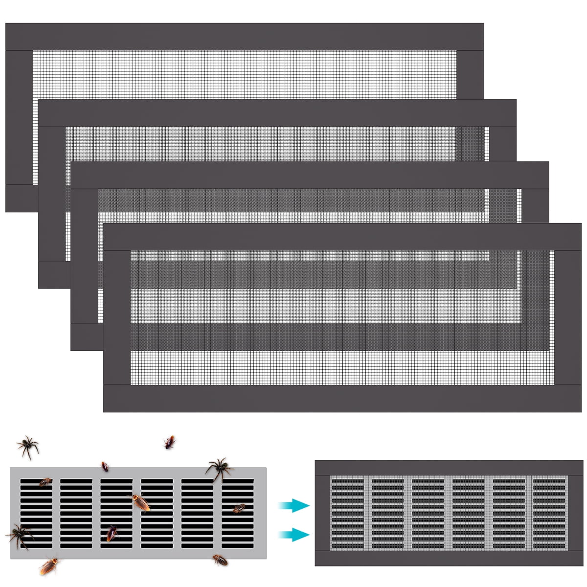 Tzgsonp 4Pcs Rectangle Air Vent Screen Cover , 9.8" Black Mesh