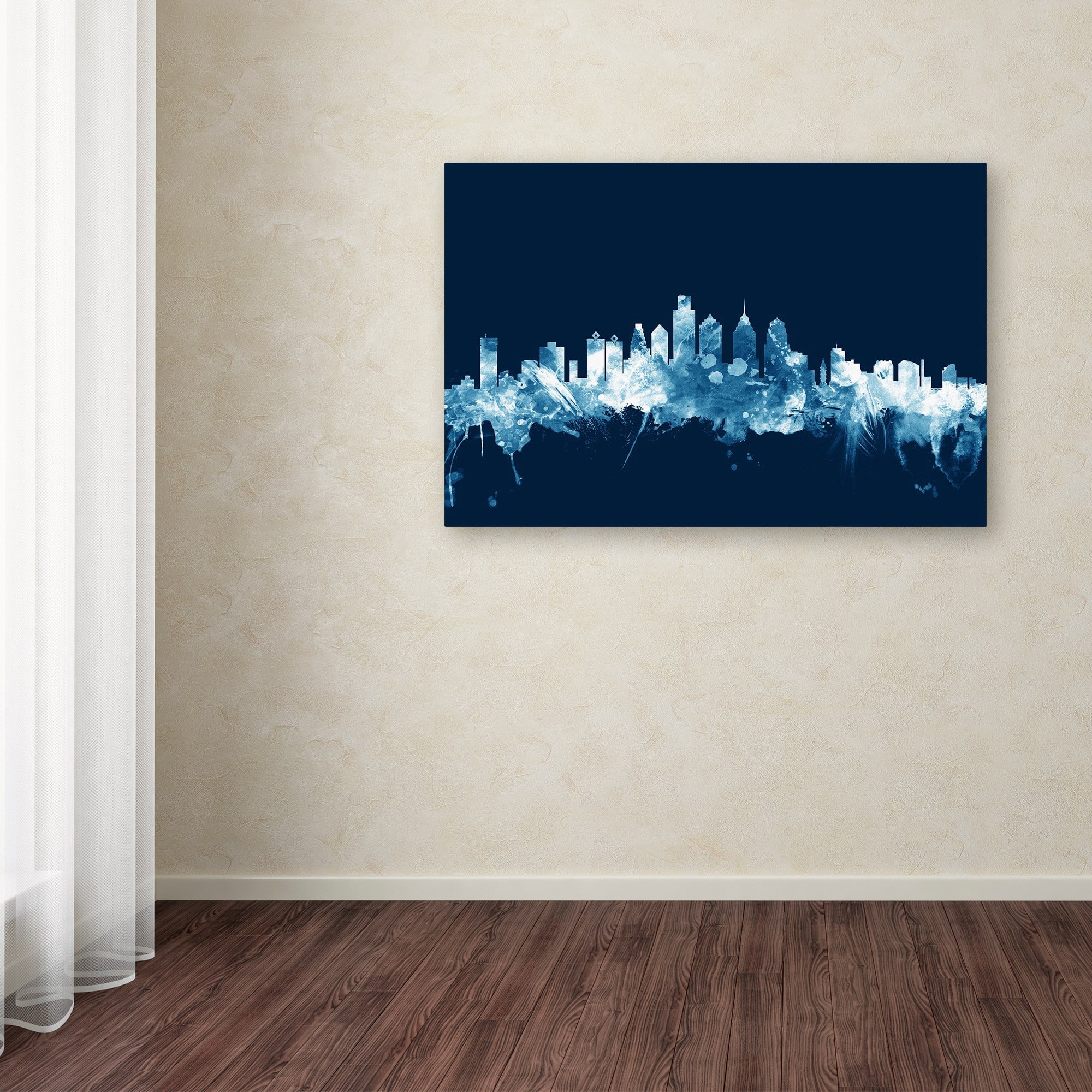 Trademark Fine Art "Philadelphia PA Skyline Navy" Canvas Art by Michael Tompsett