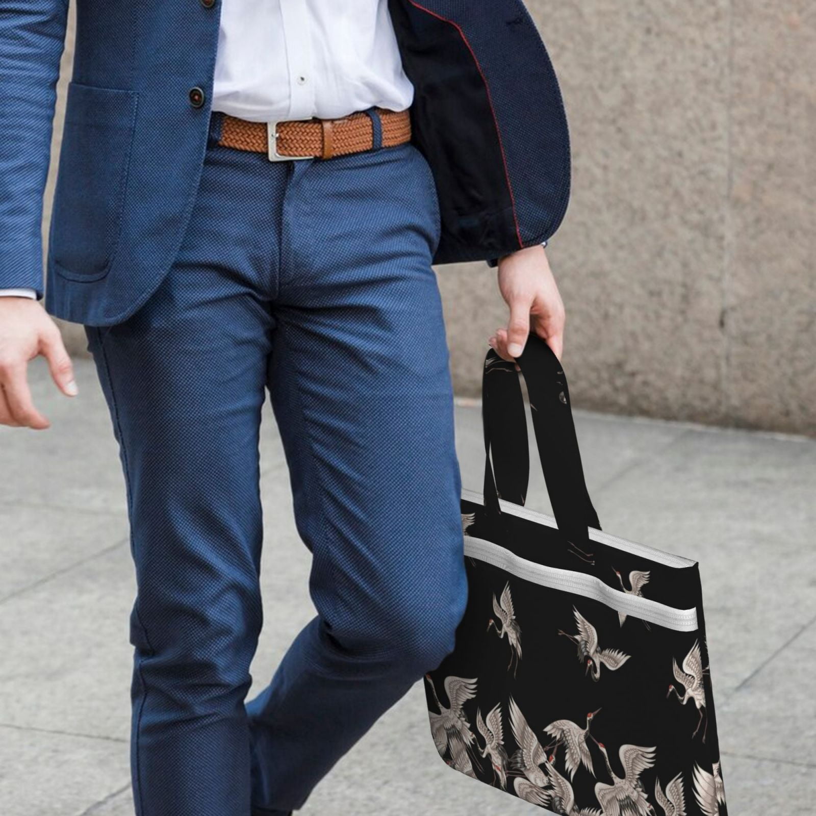 Kdxio Japanese White Crane File Tote Document Bag Business Briefcase Bag Document Organizer Tote Briefcase for Letter A4 Files Business Teacher Office Bag