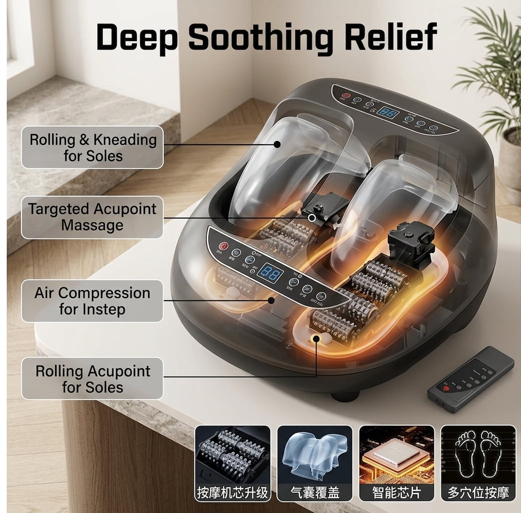 Heated Foot Warmer & Shiatsu Massager Remote Control Vibration Compression - Full Foot Pain Relief for Standing Workers Home Office Travel Use Fits Size 13