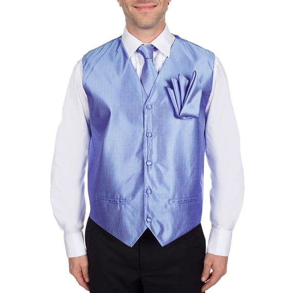 Men's Solid Fomal Vest, Tie, & Hanky Baby Blue for Tuxedo and Suit