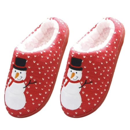 

OUNONA 1 Pair Xmas Pattern Slippers Warm Slipper Thick Lining Shoes Couple Slippers