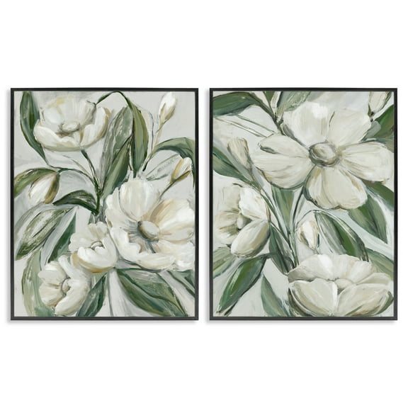 Stupell Industries White Blossoms & Leaves Plants & Flowers Painting Black Framed Art Print Wall Art, 24 x 30, Set of 2