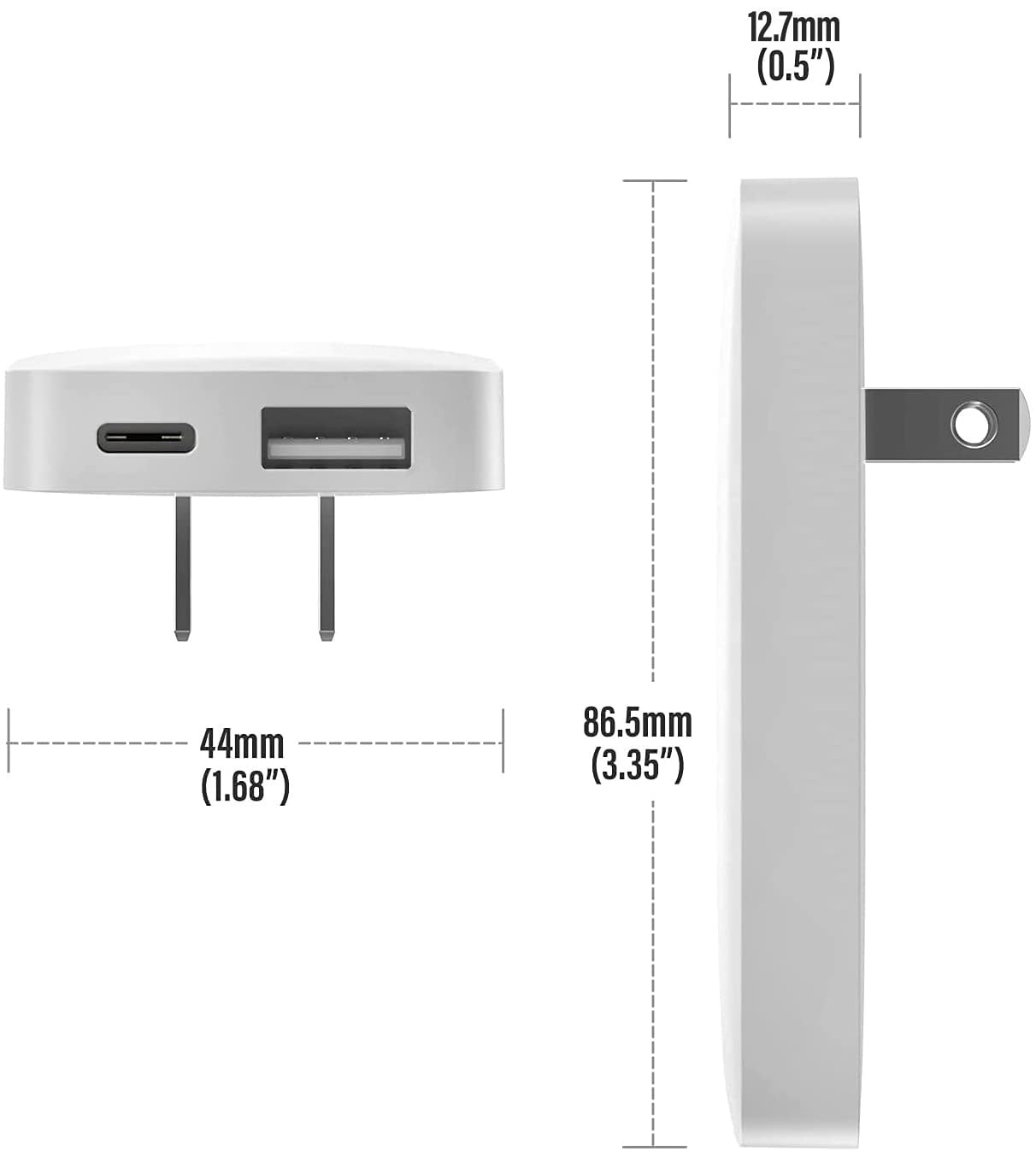 (3 Pack) Flat Type C Wall Charger, Galvanox Ultra Slim Dual Port USB-C / USB-A Multi Port Travel Plug, Low Profile Power Adapter (Fast Charging 20W)