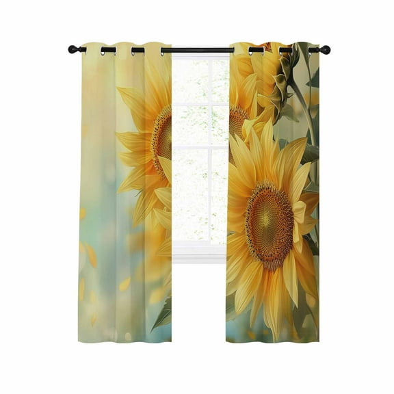 Suflower Blackout Curtains 84 Inches Long for Bedroom, Country Farmhouse Plant Pastoral Floral Yellow Thermal Insulated Room Darkening Black Out Window Curtain Panels Grommet Drapes for Living Room