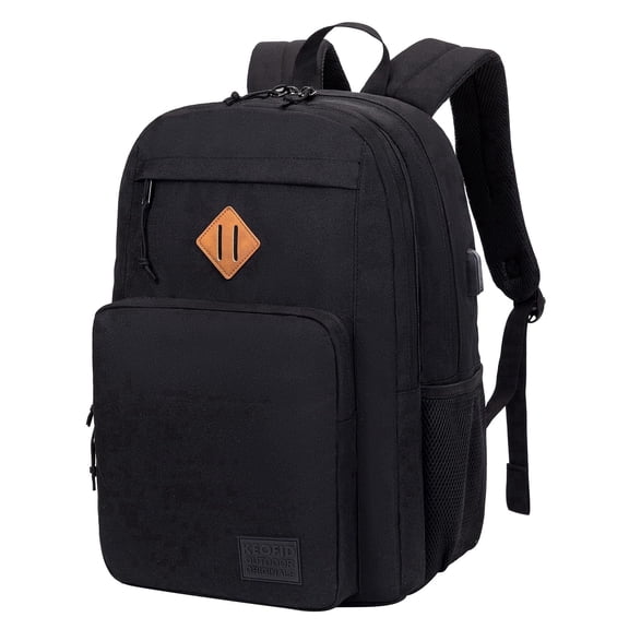 KEOFID Travel backpack for Men and Women, Anti Theft Laptop Backpack with USB Charging Port for Work, Large Bag for College, Carry-on Backpack with Luggage Strap, Water Resistent(Black)