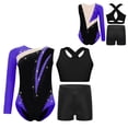 thumbnail image 4 of inlzdz Dance Unitards for Girls Shiny Rhinestones Color Block Asymmetrical Skating Leotard with Purple 10, 4 of 5