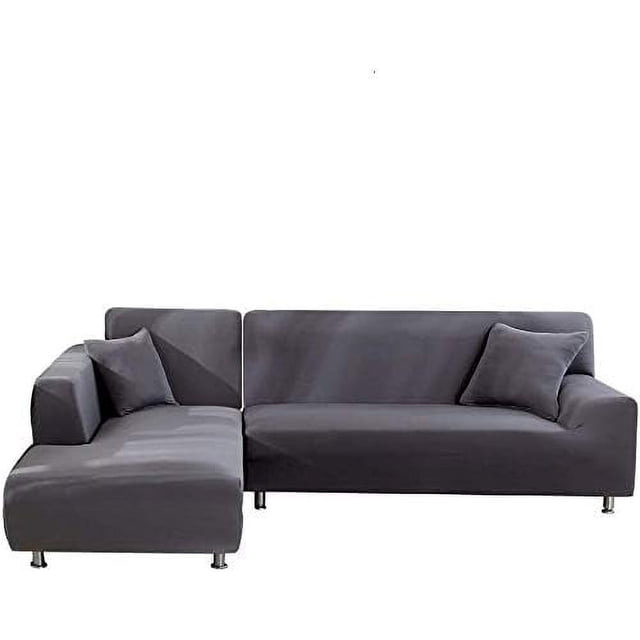 L Shaped Couch Covers, Elegant Stretch Sofa Covers with Elastic Fabric for Comprehensive Sofa Protection, Grey