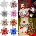 thumbnail image 4 of 10Pcs Christmas Glitter Artificial Poinsettia Flowers Xmas Poinsettia Artificial Wedding Flowers Decorations Xmas Tree Ornaments for Party Favors, 4.4inch, 4 of 8