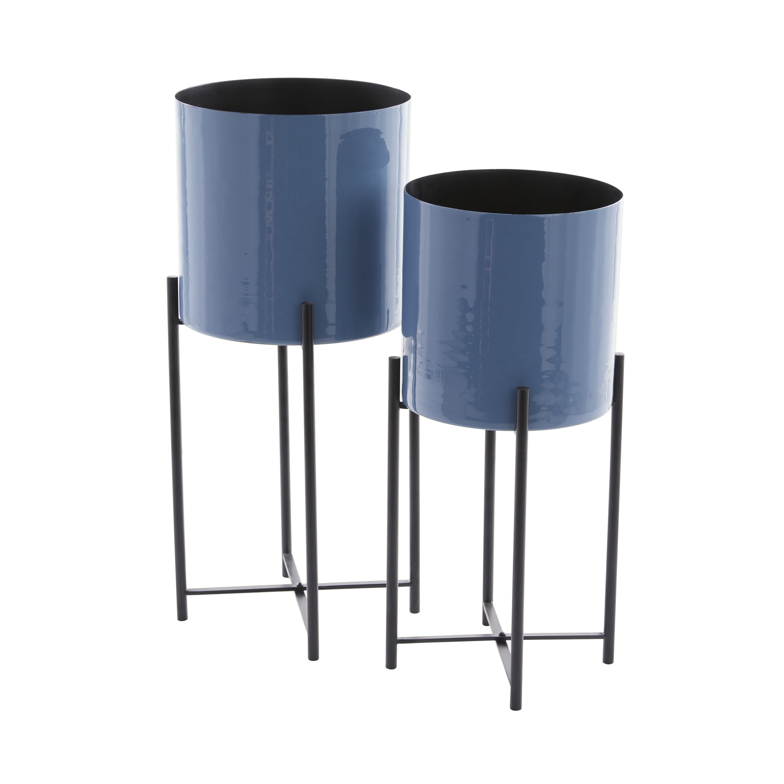 CosmoLiving by Cosmopolitan 24", 21"H Indoor Outdoor Blue Metal Planter with Removable Stand (2 Count)
