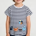 thumbnail image 3 of Toddler T Shirts Short Sleeve Crewneck Striped T-Shirts Cartoon Embroidered Top Casual Summer Tops 1-2 Years Boys Clothes, 3 of 6