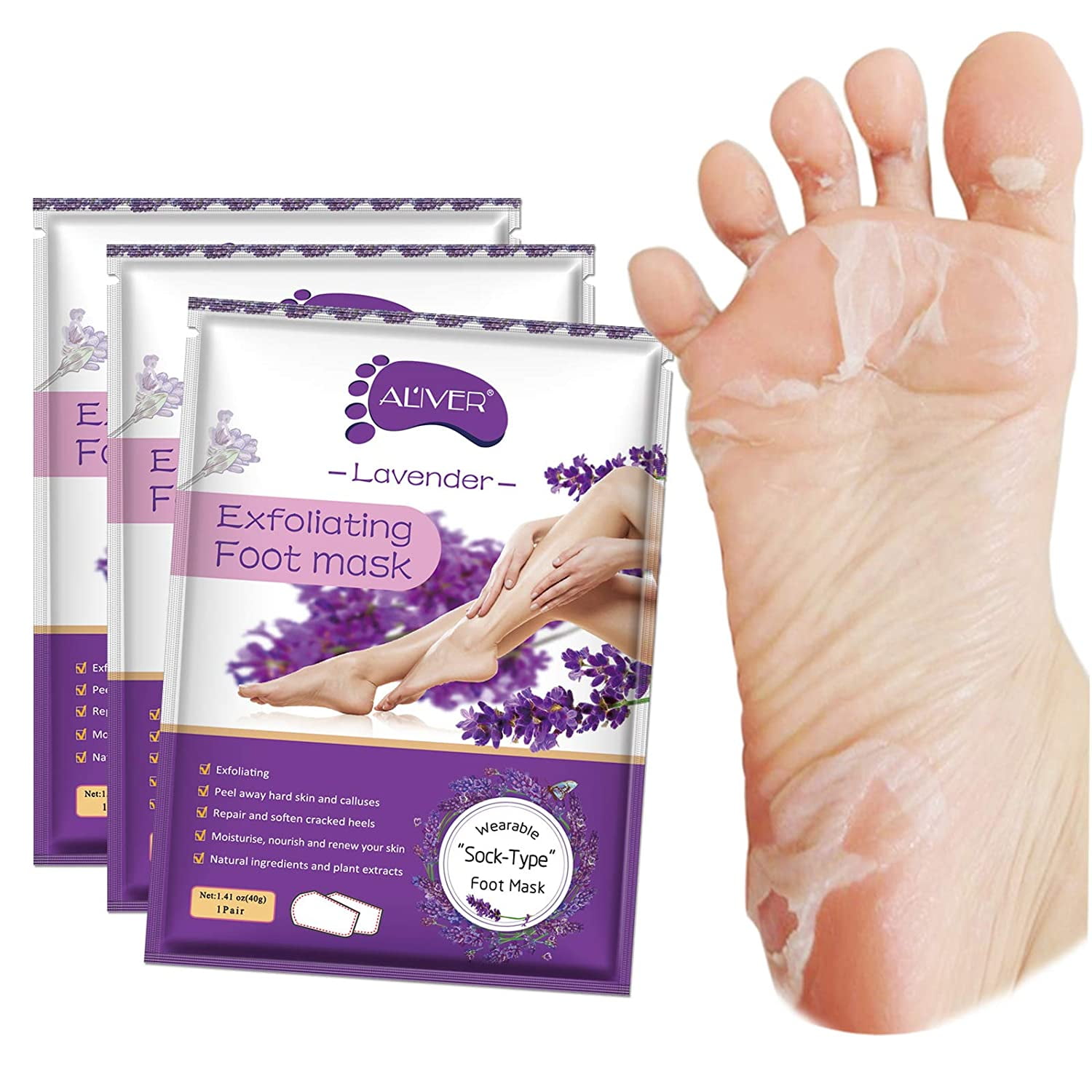ALIVER Foot Peel Baby Feet Mask Foot Repairing Mask, Lavender 3Pk Walmart.com